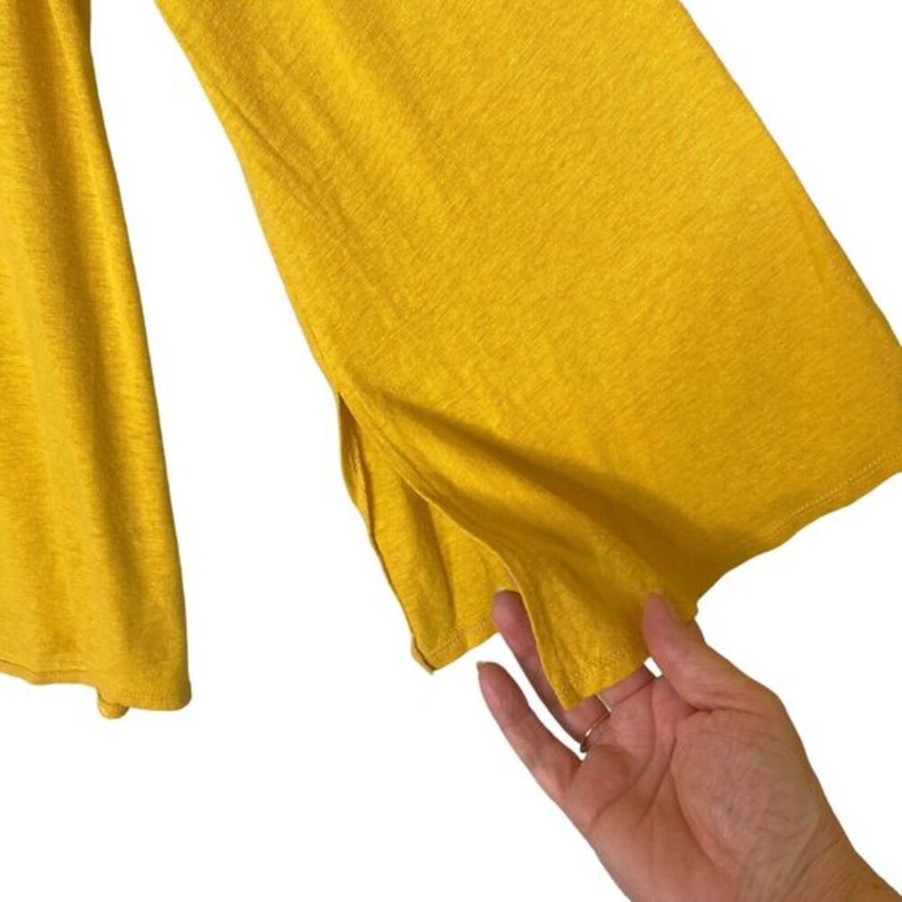 Chico's Shirt Womens Size 2 Medium Mustard Yellow Linen Blend Knit Flared Sleeve - Picture 3 of 7